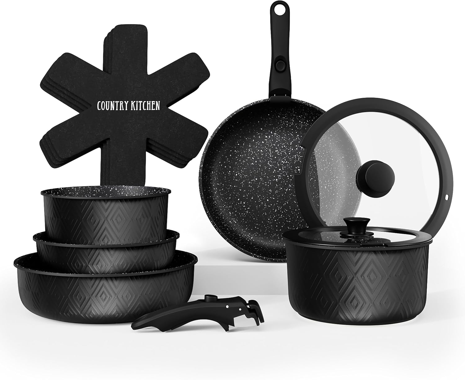 Stackable Cookware Set with Removable Handle for Easy Storage