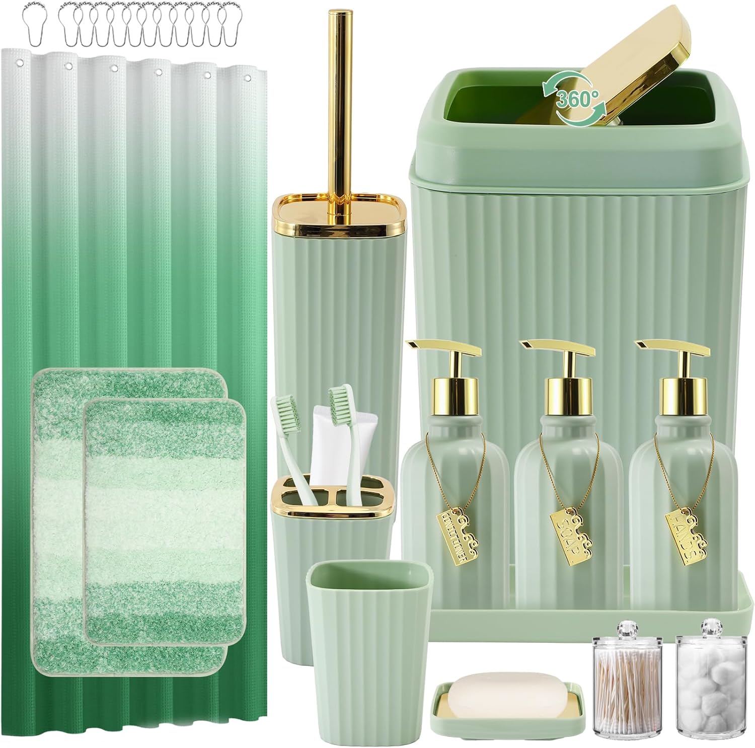 32PCS Bathroom Set with Shower Curtain and Rugs for Elegant Decor