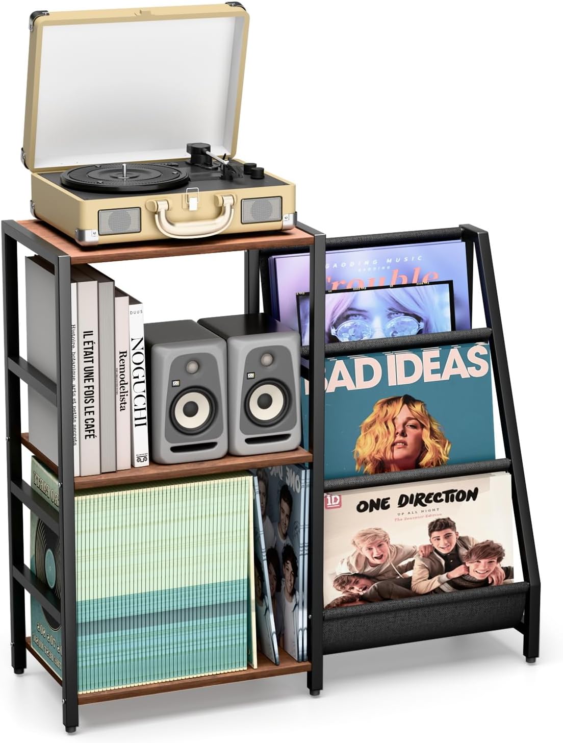 Record Player Stand with Vinyl Storage for 200+ Albums