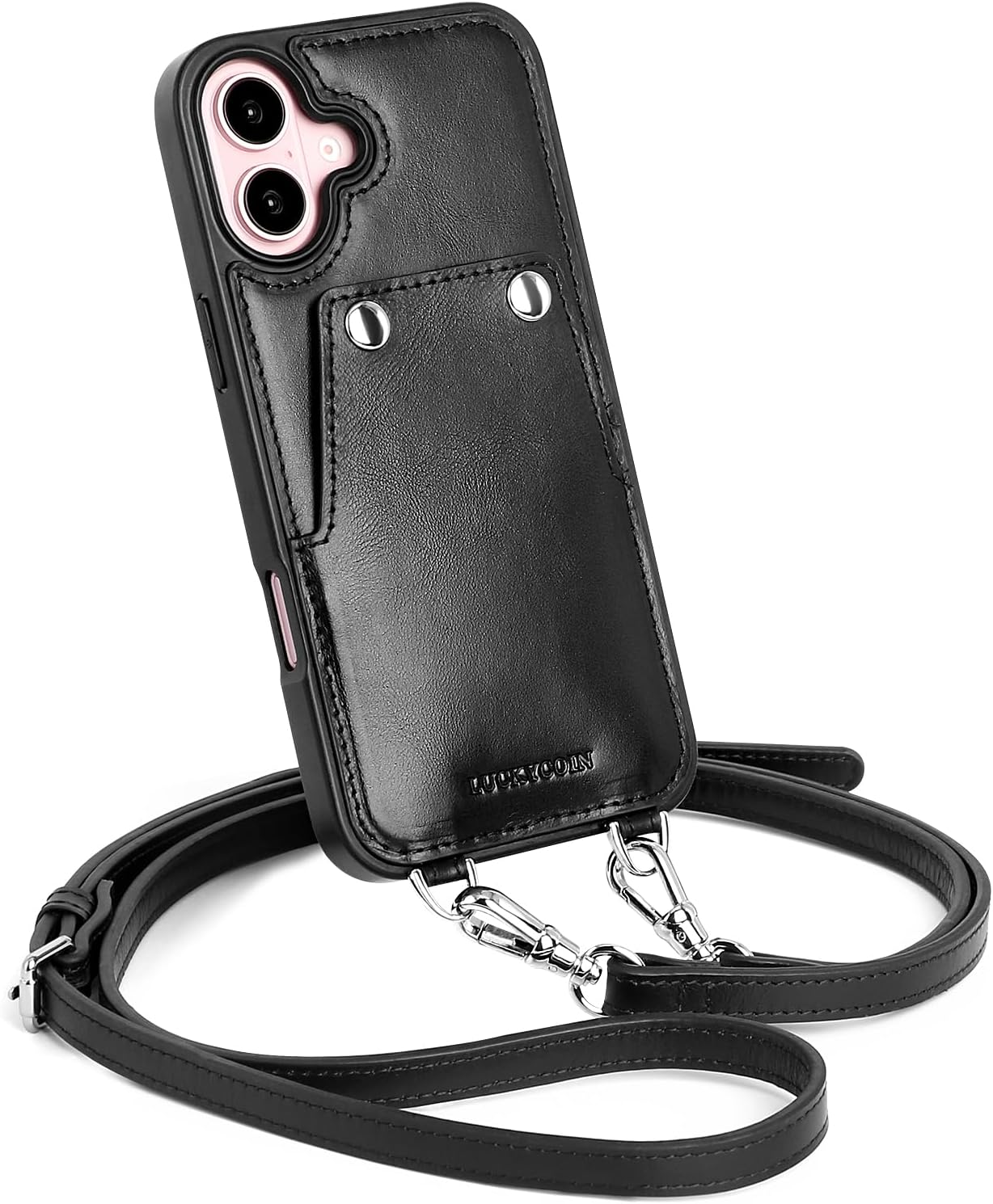 Leather Wallet Phone Case for iPhone 16 Plus with Lanyard
