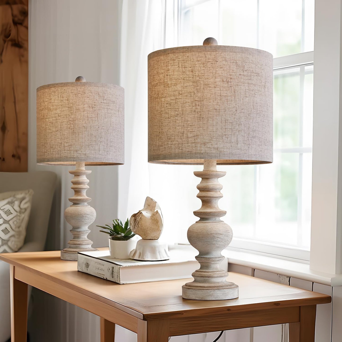BOBOMOMO 20 Inch Rustic Table Lamp Set for Living Room Decor