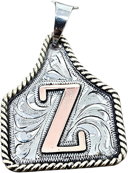 Custom Handmade Cow Tag Necklace with Copper Initial Pendant
