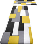 Yellow Black Grey White Kitchen Rugs Set of 2 - Cushioned Anti-Fatigue
