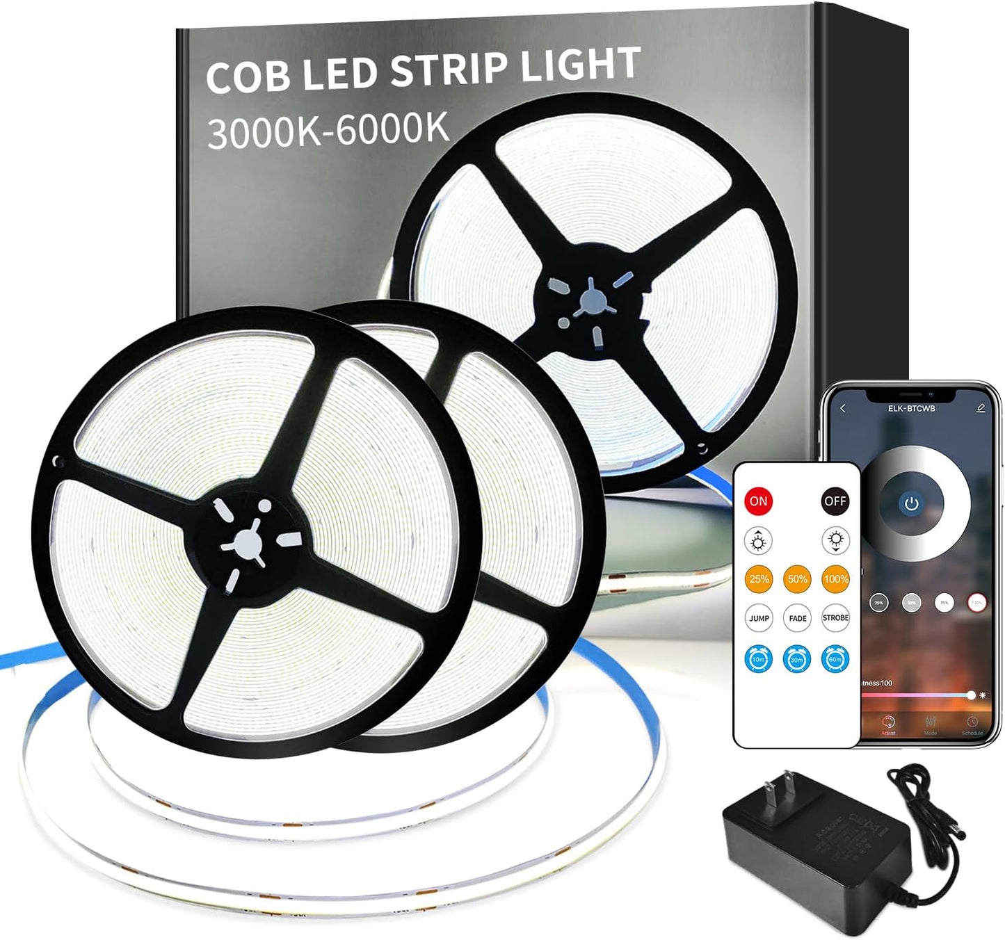 COB LED Strip Lights 100ft, Dimmable White Flexible Lighting