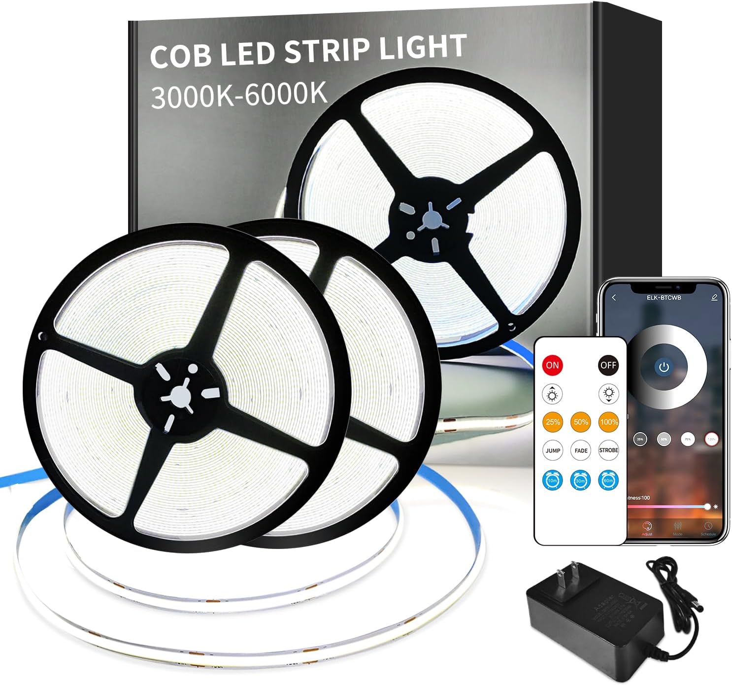 COB LED Strip Lights 100ft, Dimmable White Flexible Lighting