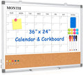 Monthly Calendar Whiteboard Cork Combo 36in x 24in - Double-Sided