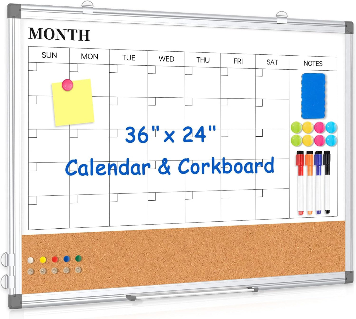 Monthly Calendar Whiteboard Cork Board Combo for Home Office