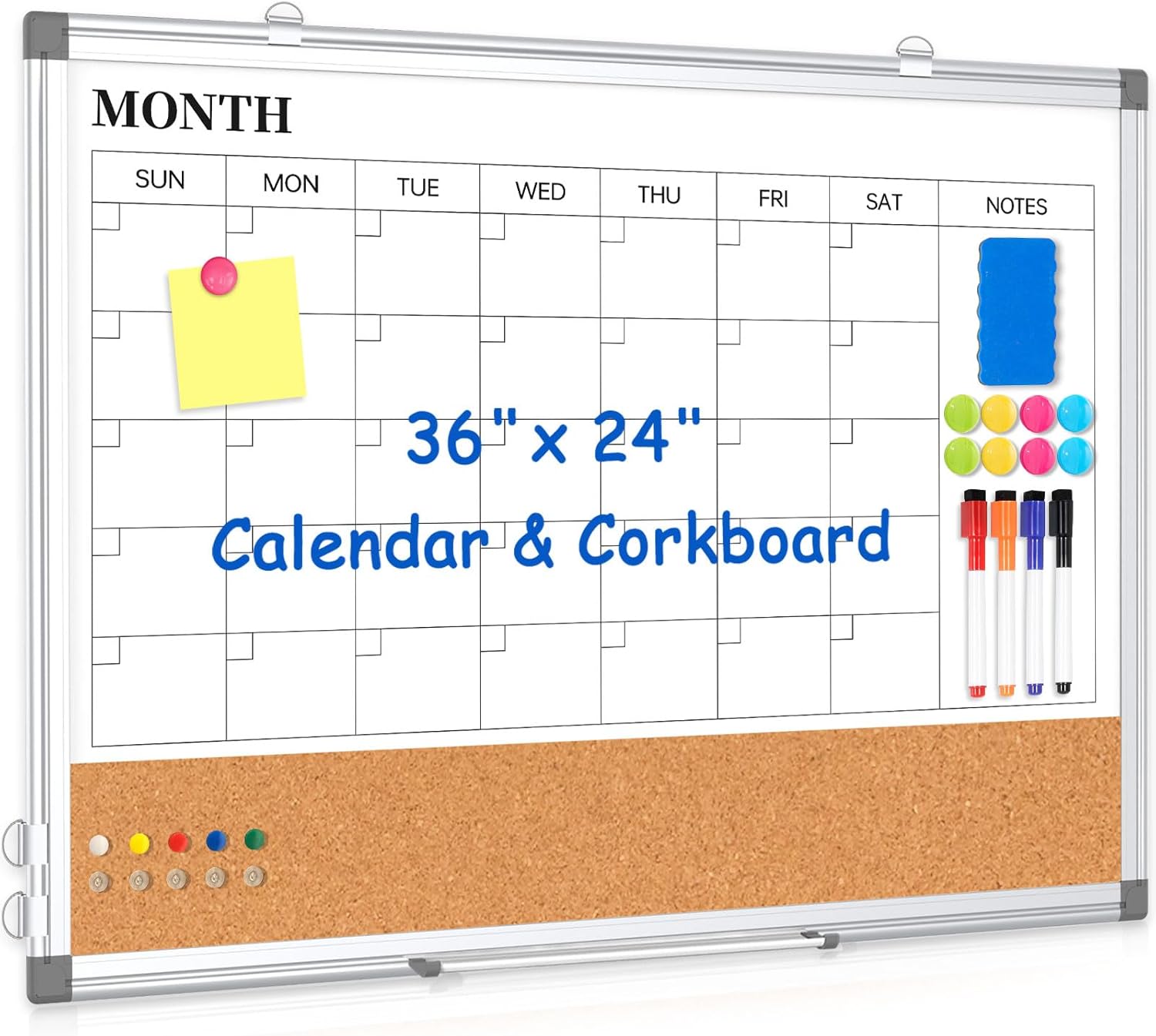Monthly Calendar Whiteboard Cork Board Combo for Home Office
