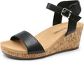 Women's Cork Platform Wedge Sandals with Ankle Buckle - Comfortable