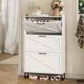 White Maupvit Shoe Storage Cabinet with 3 Flip Drawers - Slim 28-36