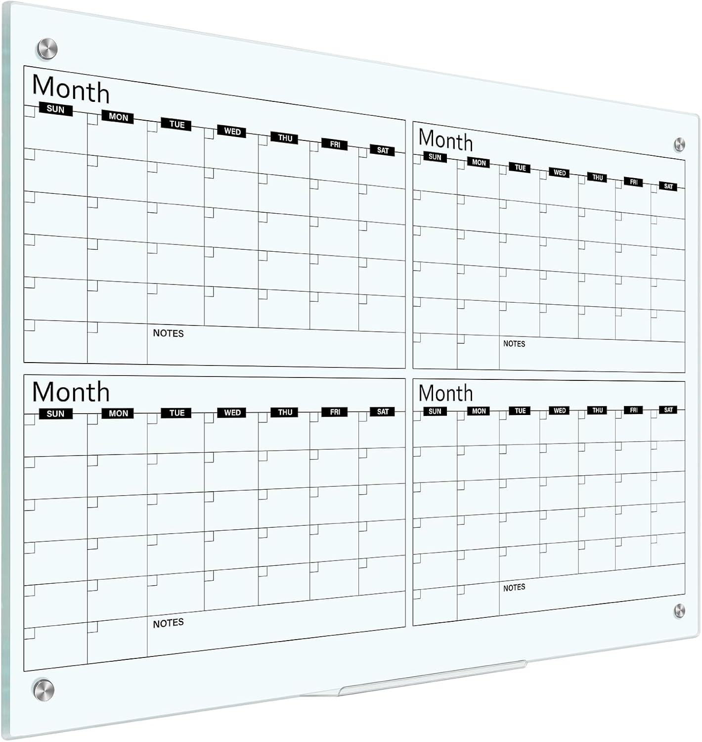 Glass Whiteboard Calendar 36 x 24 for Home Office Planning