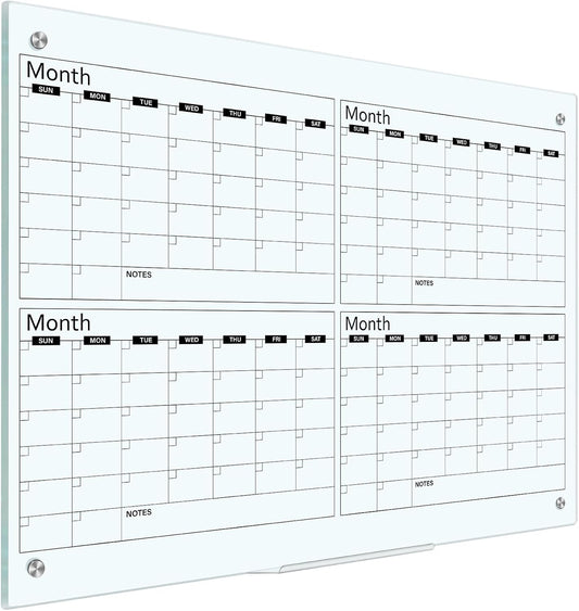 Glass Whiteboard Calendar 36 x 24 for Home Office Planning