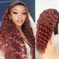 Headband Wig Deep Wave Reddish Brown 18in - Natural Look