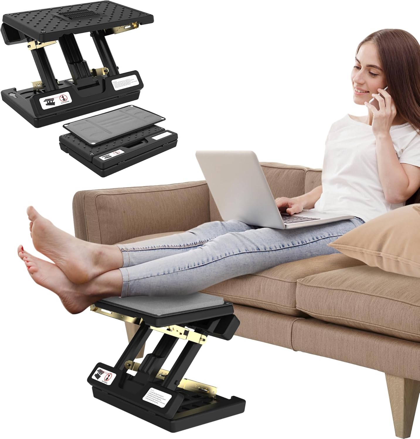 Height Adjustable Foot Rest with Massage Roller for Comfort