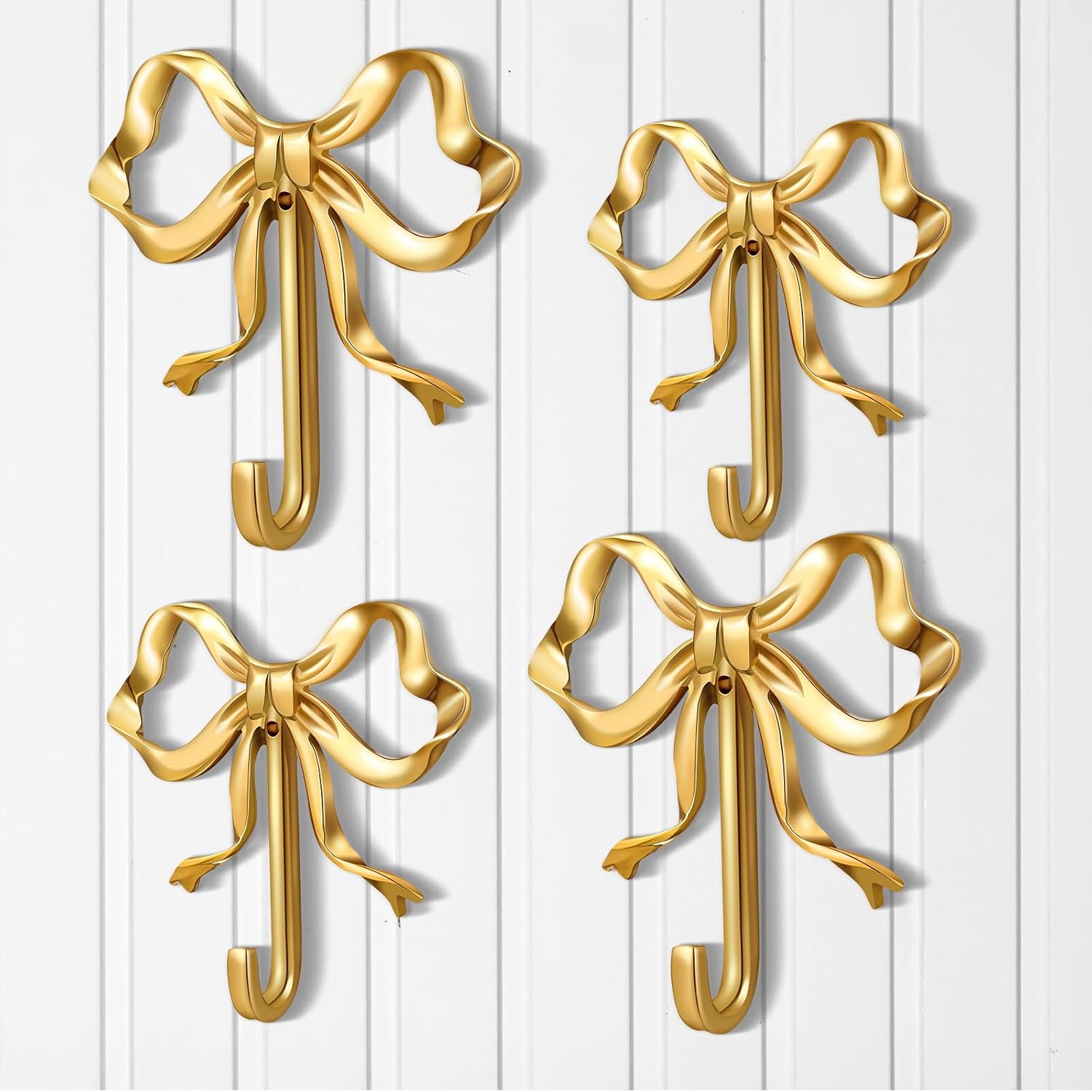 4 Pcs Gold Bow Knot Hooks for Stylish Home Decor and Organization