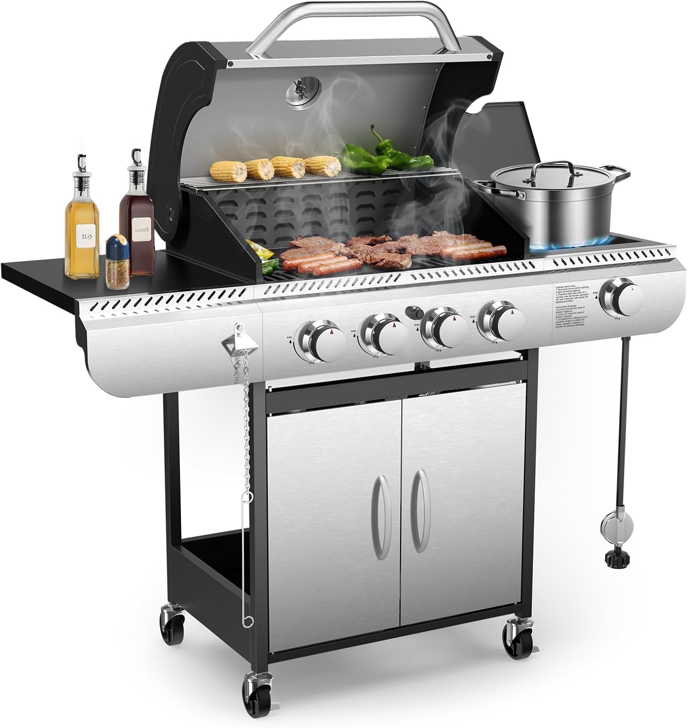 4-Burner Gas BBQ Grill with Side Burner for Outdoor Cooking
