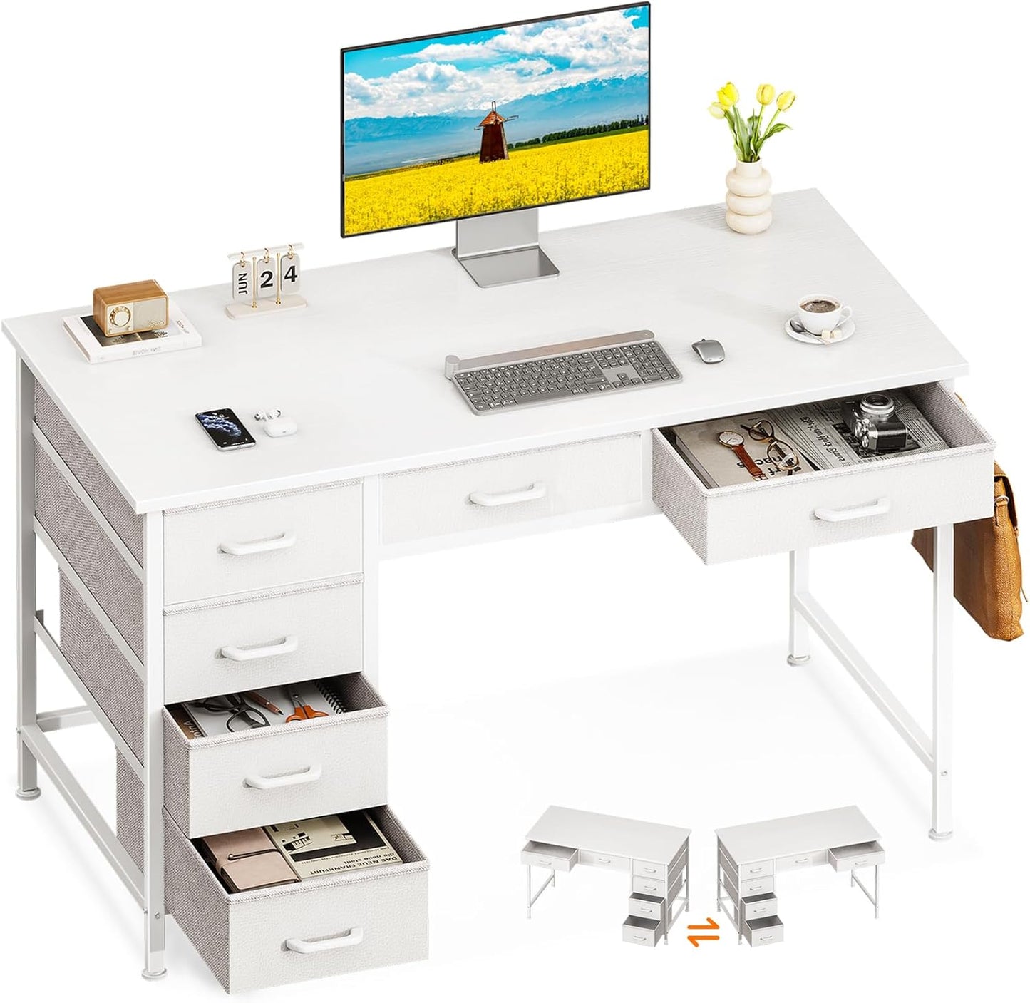 ODK Computer Desk with 6 Drawers for Home Office and Study
