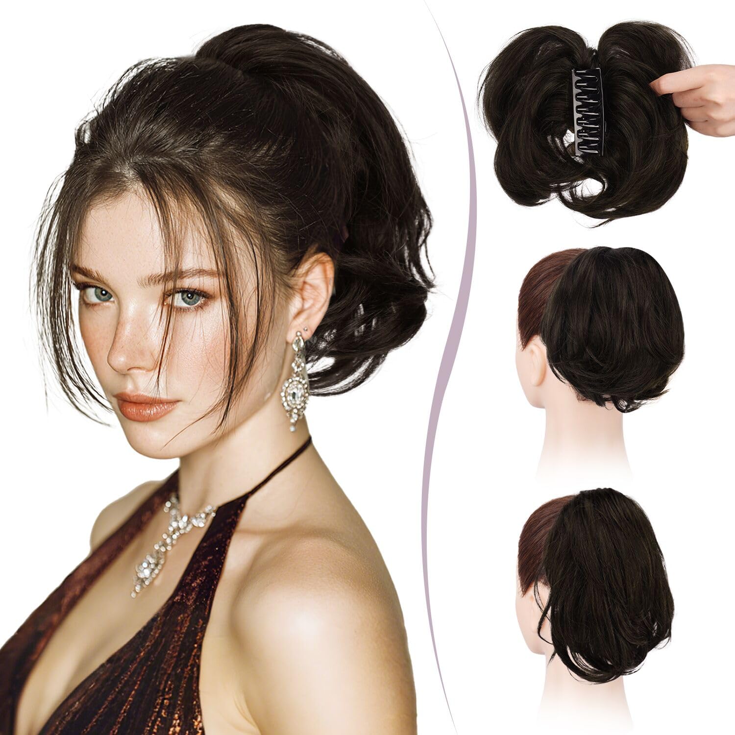 RUWISS Claw Clip Short Human Hair Ponytail Extension for Women