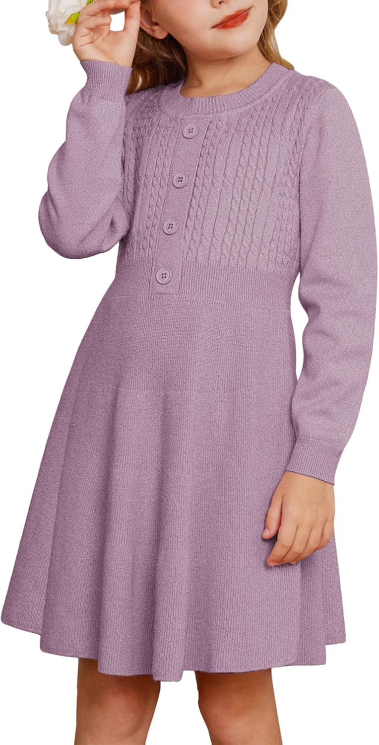 GRACE KARIN Girl Dress Long Sleeve Sweater Ruffle Button Front
