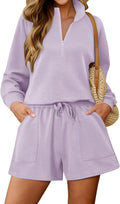 Women 2 Piece Sweatsuit Set - Long Sleeve Top & Shorts Lounge 2025