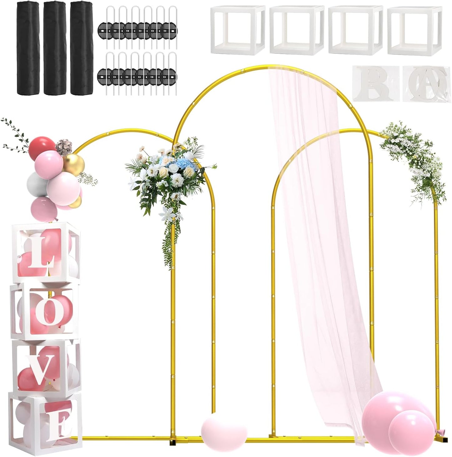 Metal Arch Backdrop Stand Set of 3 for Wedding and Party Decor