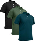 3 Pack Mens Polo Shirts for Men - Moisture Wicking Performance Golf