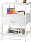 SUPERJARE Nightstand with Charging Station - Wider 3-Tier Side Table