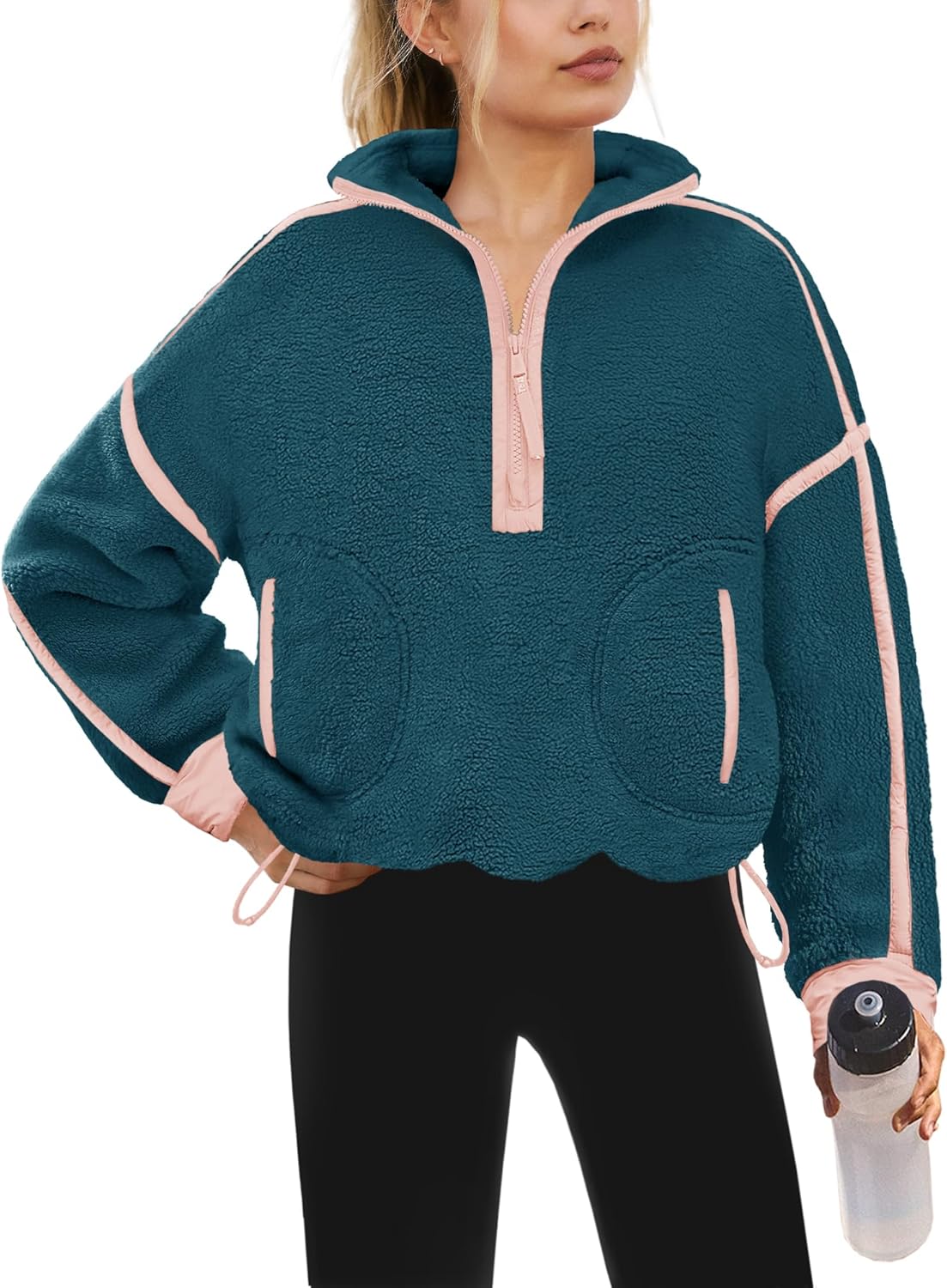 Yanekop Womens Quarter Zip Pullover Sherpa Fleece Jacket