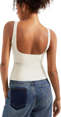 Women Padded Open Back Boat Neck Tank Tops - Double Lined Soft