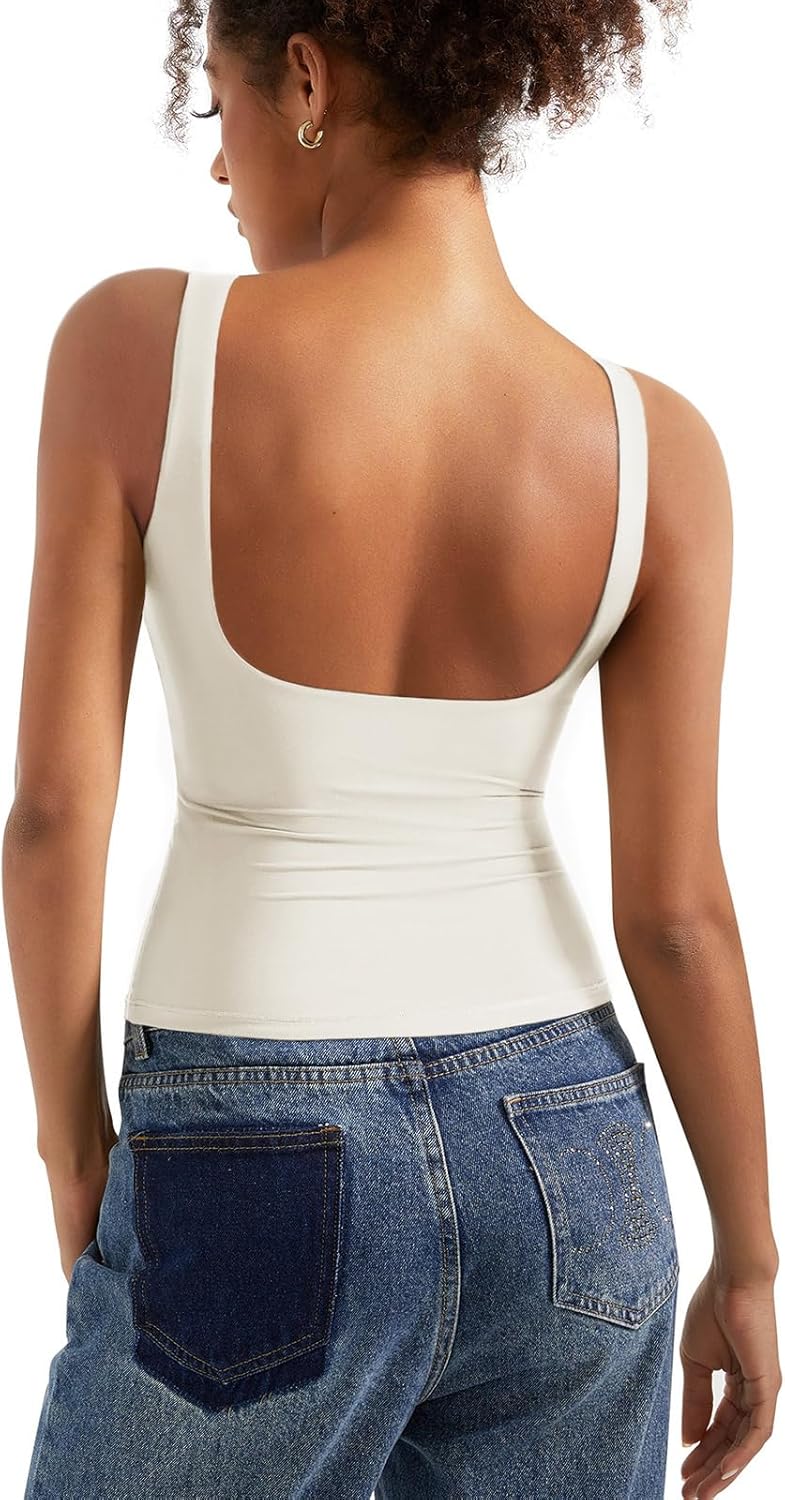 Padded Open Back Boat Neck Tank Tops for Women - Stylish & Soft