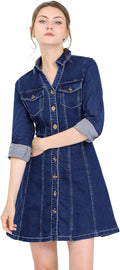 Allegra K Denim Dress Button Down V Neck - Flattering Casual Mini