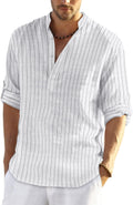 Men's Cotton Linen Henley T-Shirt Long Sleeve - Lightweight Resort Fit