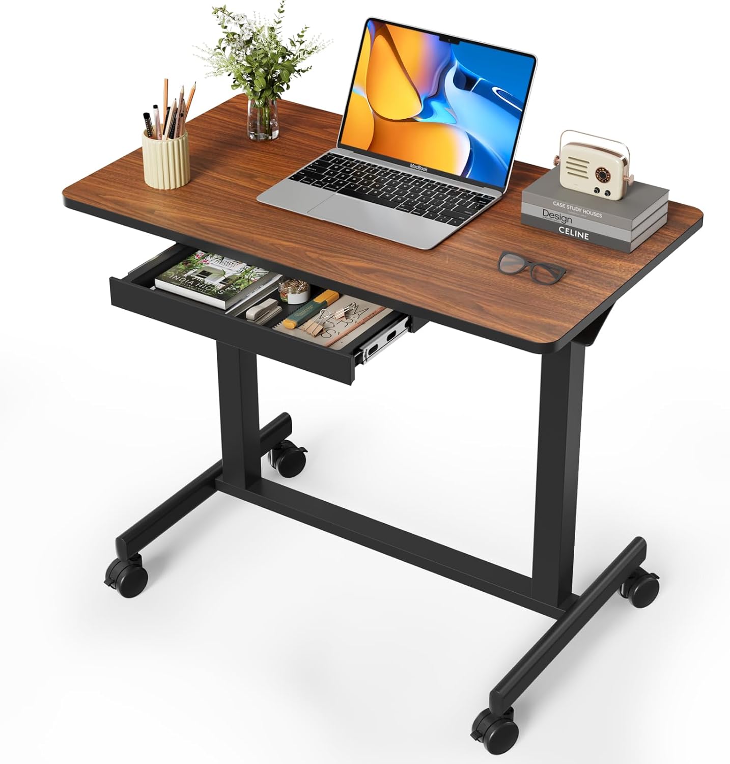 Portable Standing Desk with Drawer for Easy Mobility