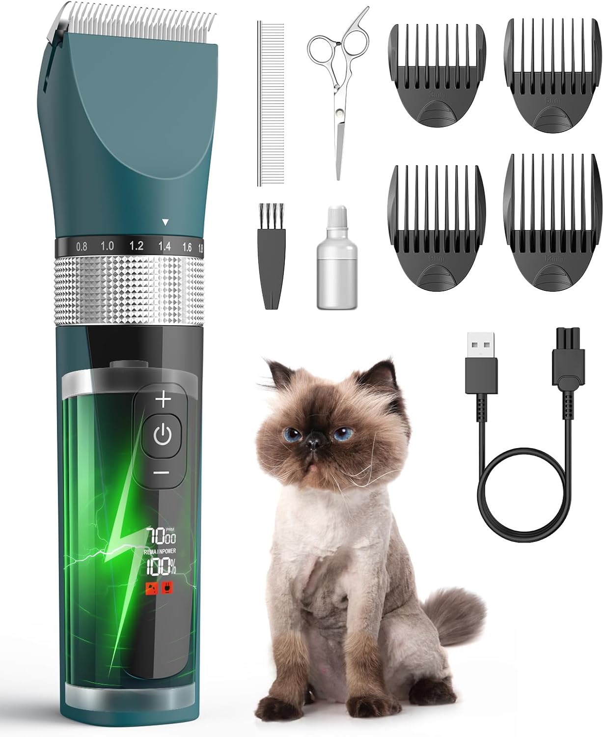 oneisall Cat Clippers for Matted Hair - 5-Speed Grooming Kit