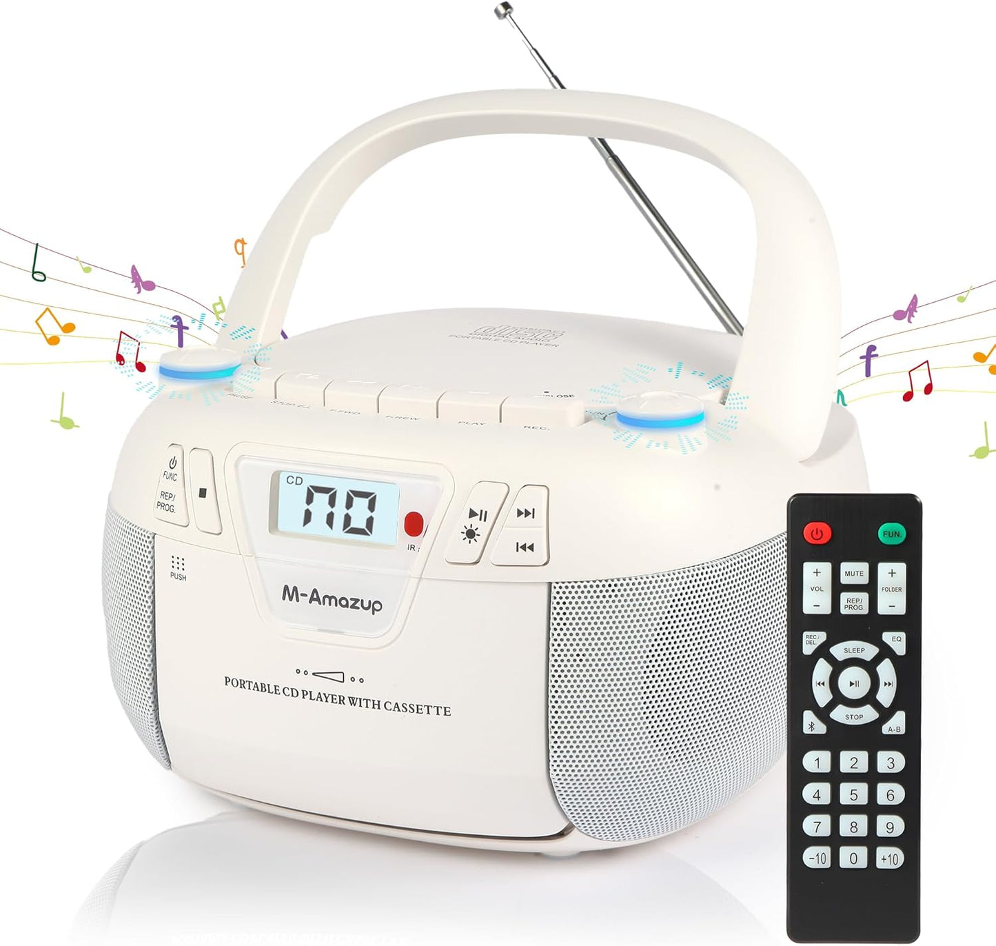 Portable Boombox CD Player with Bluetooth and Cassette Features