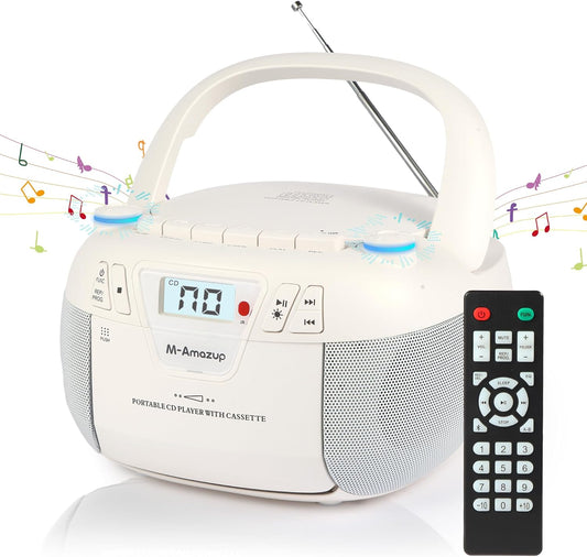 Portable Boombox CD Player with Bluetooth and Cassette Features