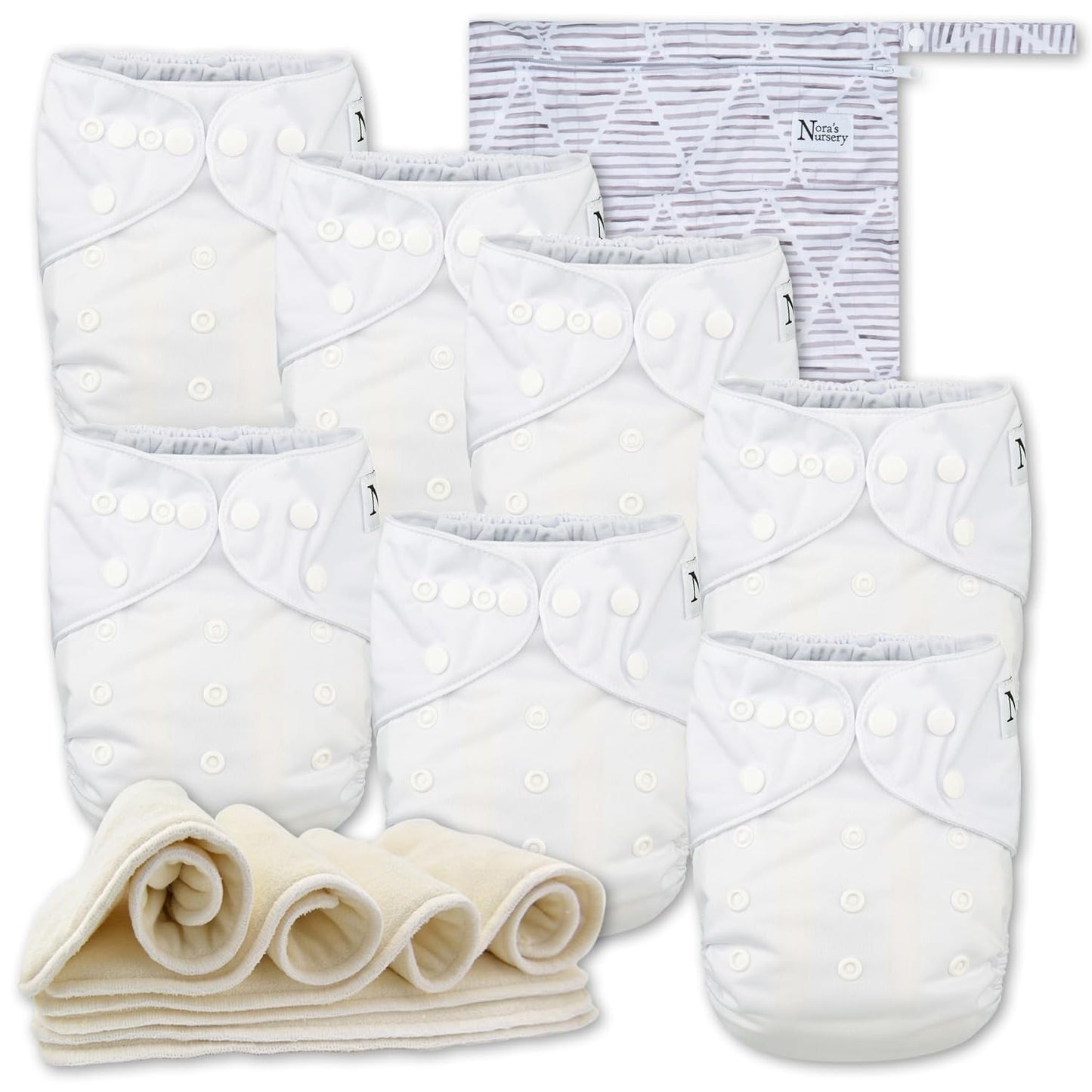 Nora's Nursery Cloth Diapers 7 Pack - Reusable & Adjustable Pocket Diapers for Newborns
