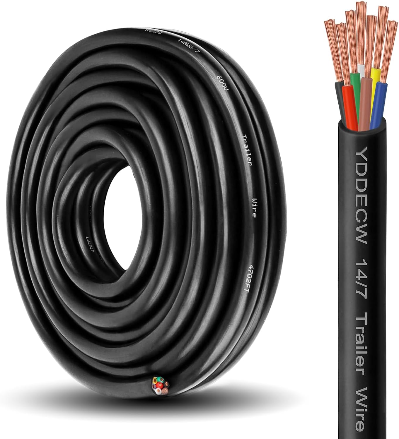 7 Way Heavy Duty 25FT 100% Pure Copper Trailer Cable for RVs