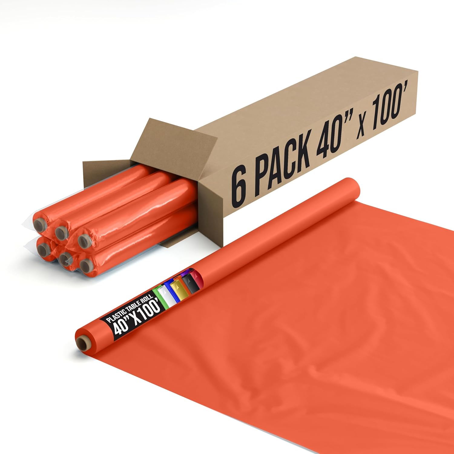 Party Solids Orange Plastic Table Cover Roll for Events and More