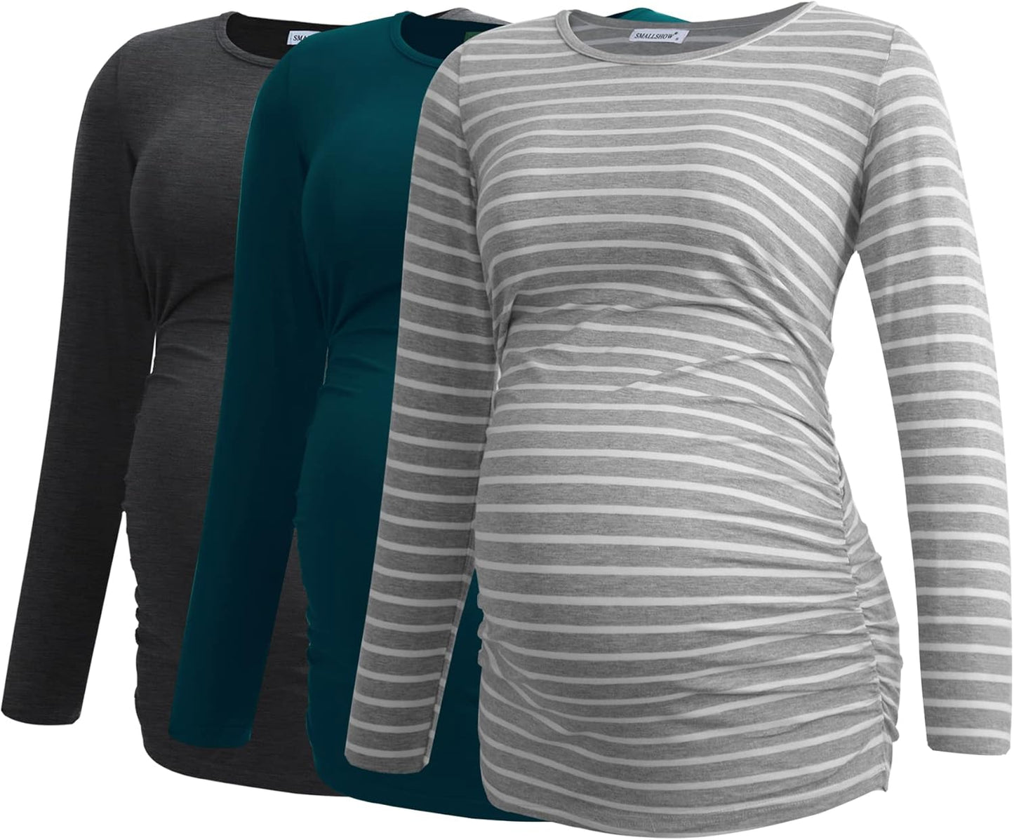 Smallshow Women's Maternity Shirts Long Sleeve 3-Pack Tops
