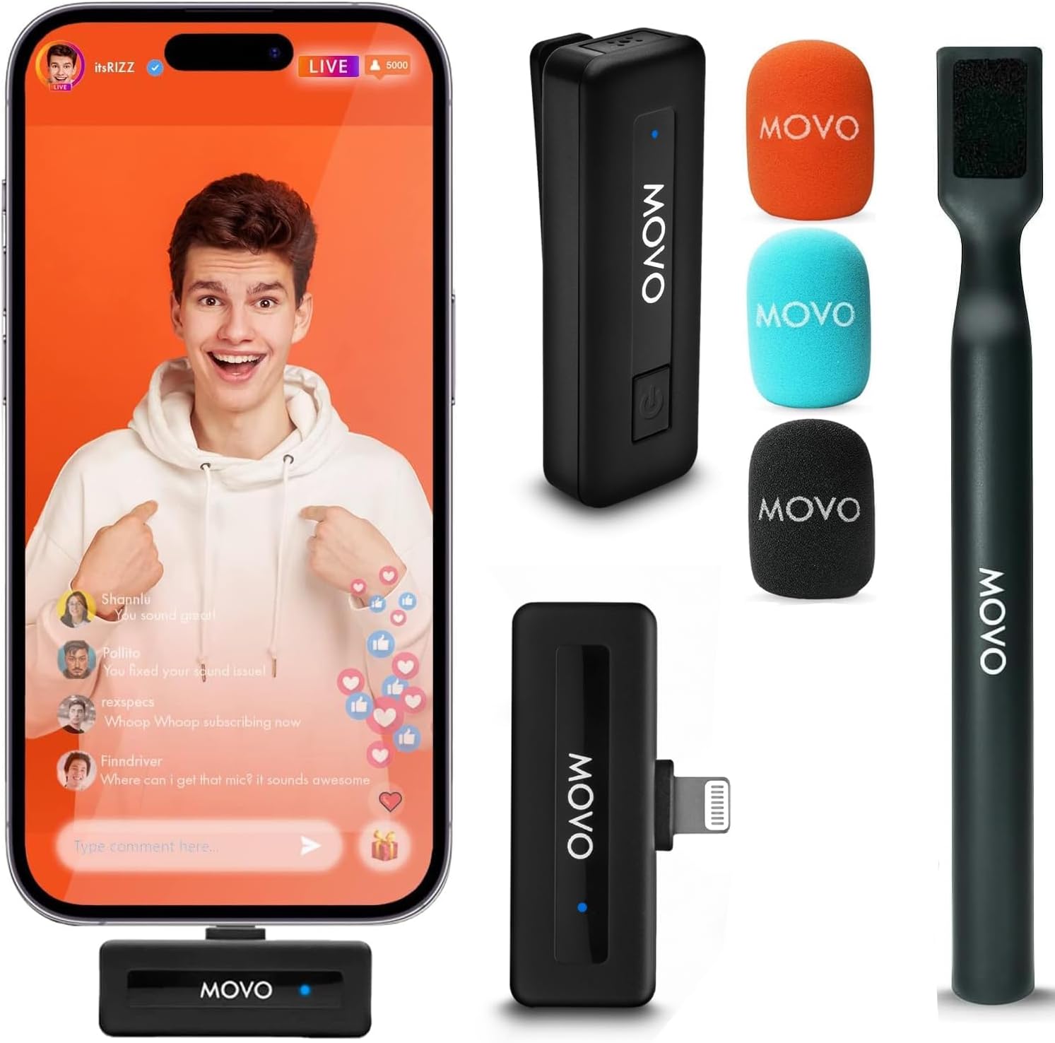 Movo Wireless Mini DI Lavalier Microphone for iPhone Users
