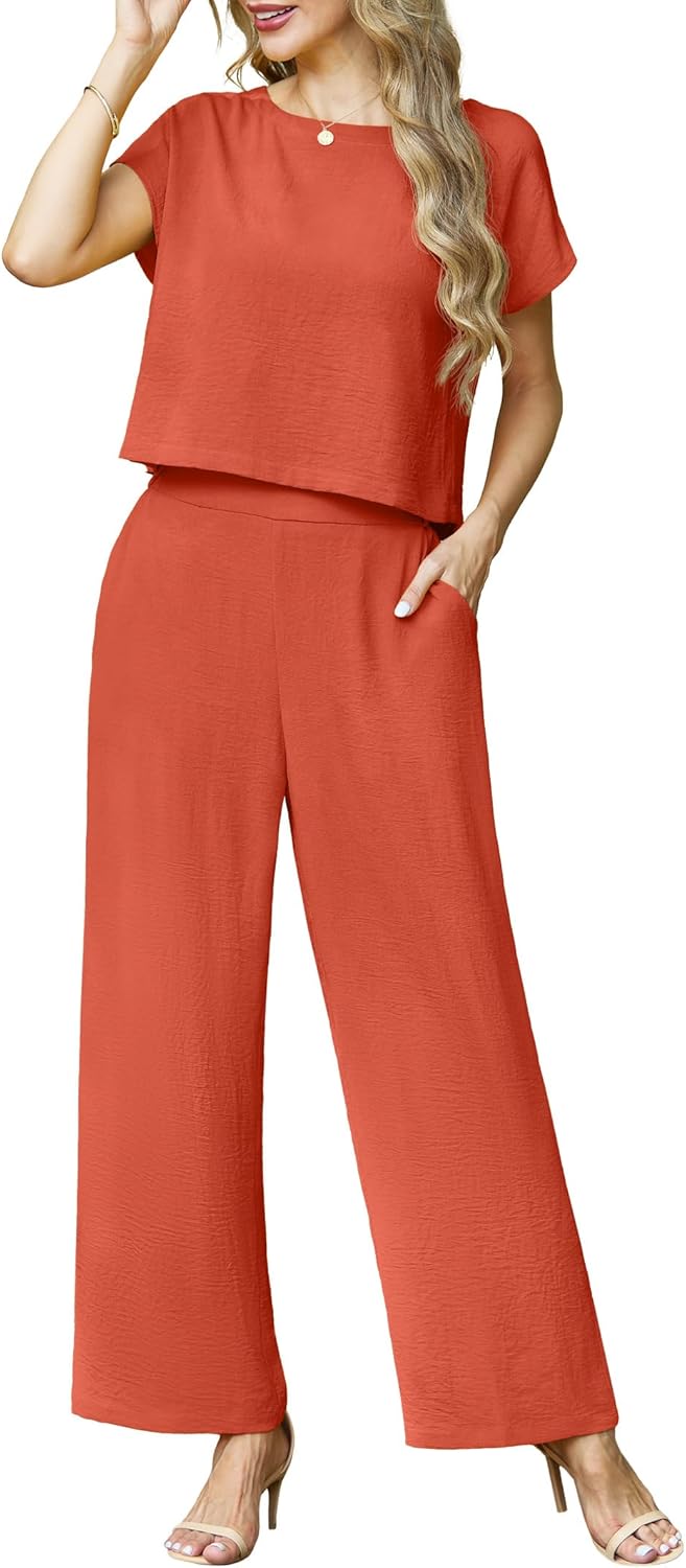 Lepunuo 2 Piece Sets for Women Summer Cap Sleeve Crop Top