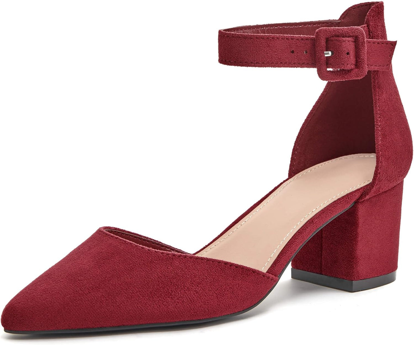 LAICIGO Women's Pointed Toe Pumps with Ankle Strap Design