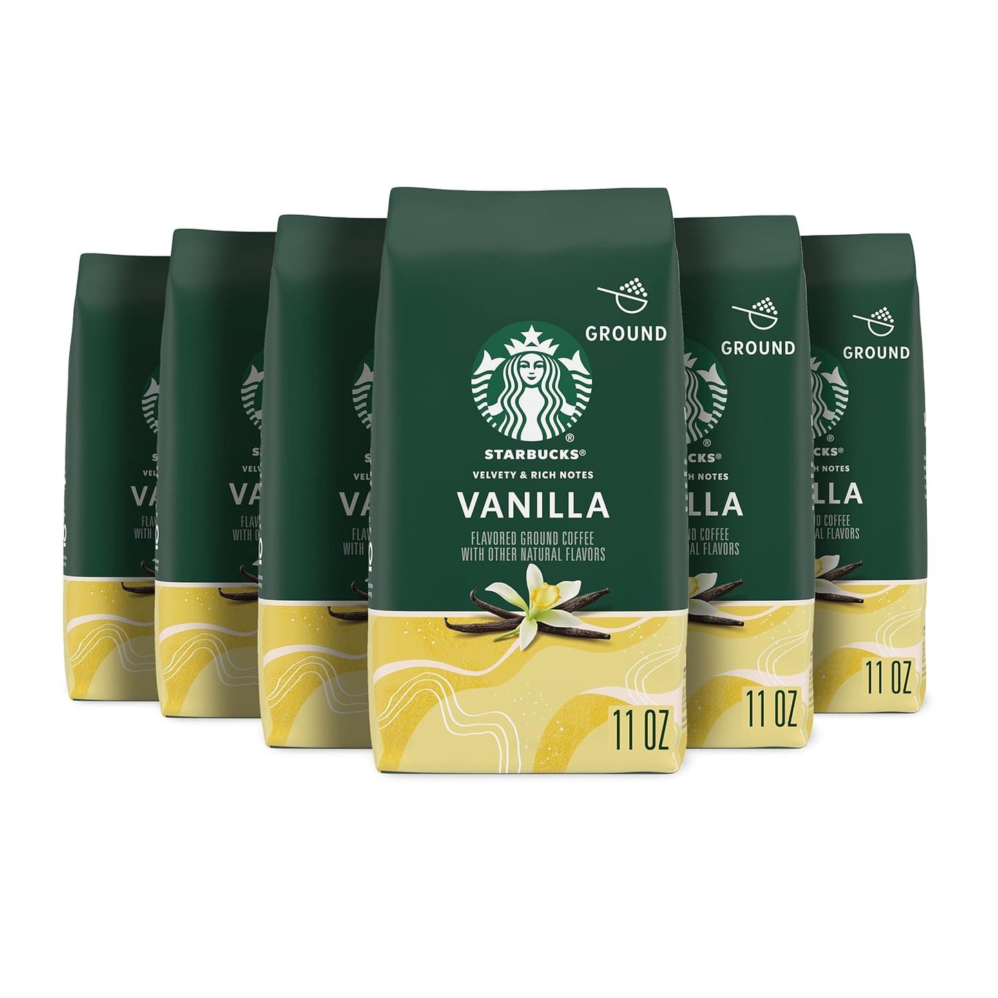 Starbucks Ground Coffee, Vanilla Flavored, 100% Arabica, 6 Bags