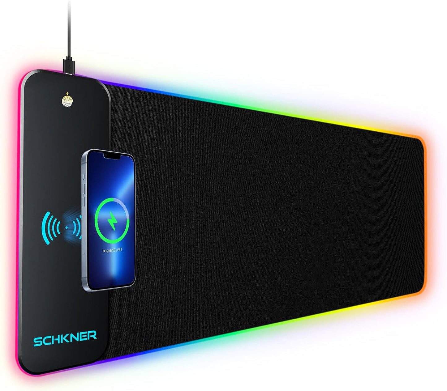 Wireless Charging RGB Mouse Pad, 15W Fast Charge, Waterproof, Large Desk Mat