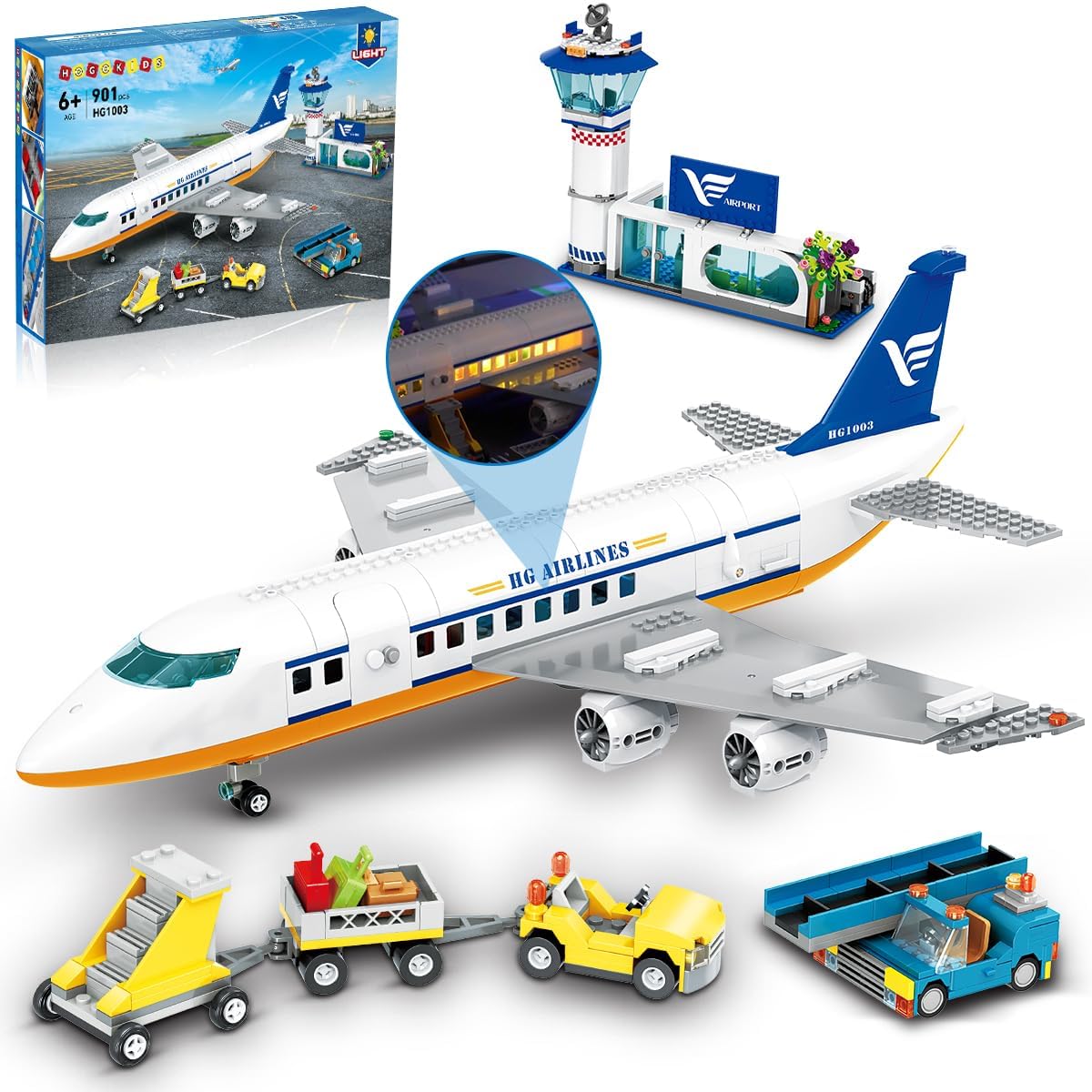 HOGOKIDS City Passenger Airplane Building Set with LED Light