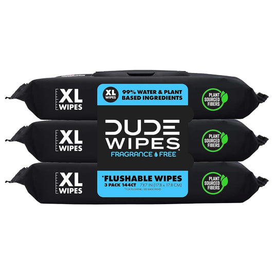Flushable Dude Wipes - Extra Large, Vitamin-E & Aloe - Septic Safe