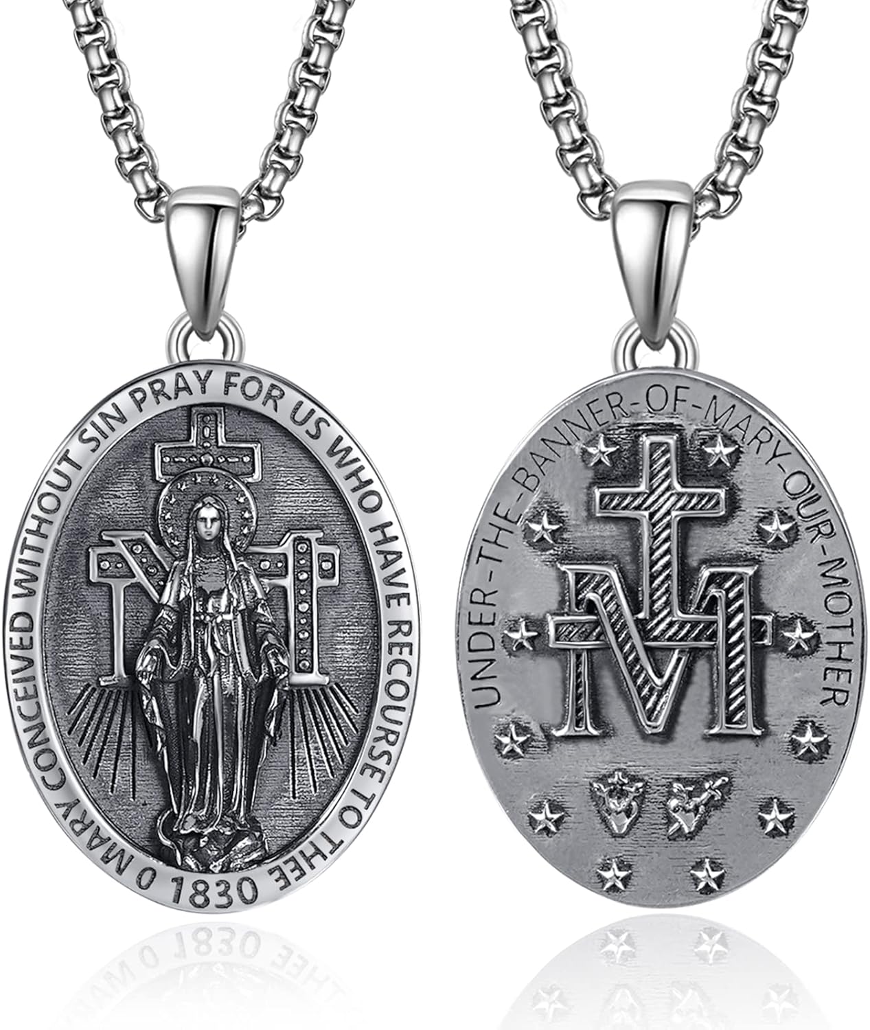 925 Sterling Silver Patron Saint Necklace for Men with Chain
