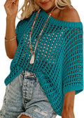 Womens Scoop Neck Crochet Knit Top - Lightweight Beach Coverup