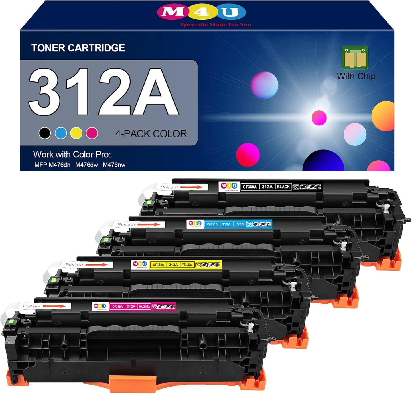 312A Remanufactured Toner Cartridges 4 Pack for Color Laser Printers